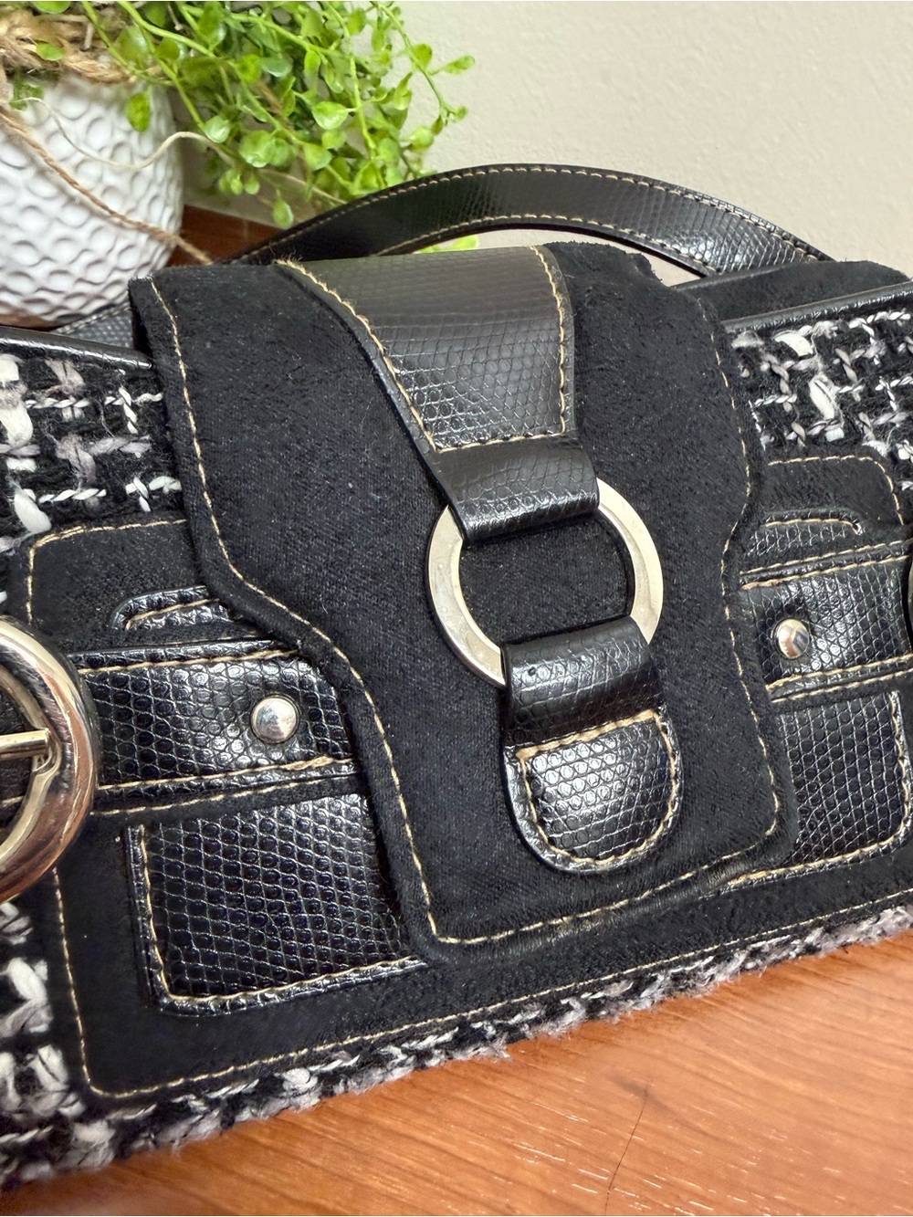 Worthington VTG Black & White Tweed Shoulder Bag - Stylish Women’s Handbag EUC - Picture 5 of 10